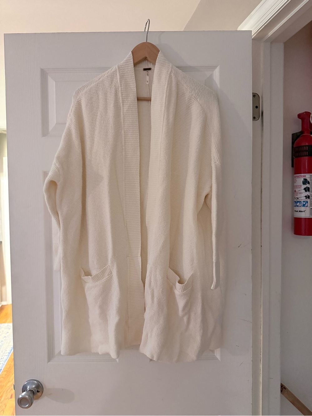 Free People Cream Open-Front Ribbed Knit Cardigan - Size XS